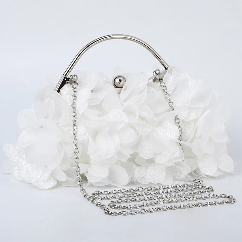 Flower Evening Clutch Purse Sweet Style Floral Wedding Romantic Bridal Handbag Metal Handle Banquet Dinner Dress Bags with Chain