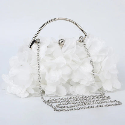 Flower Evening Clutch Purse Sweet Style Floral Wedding Romantic Bridal Handbag Metal Handle Banquet Dinner Dress Bags with Chain