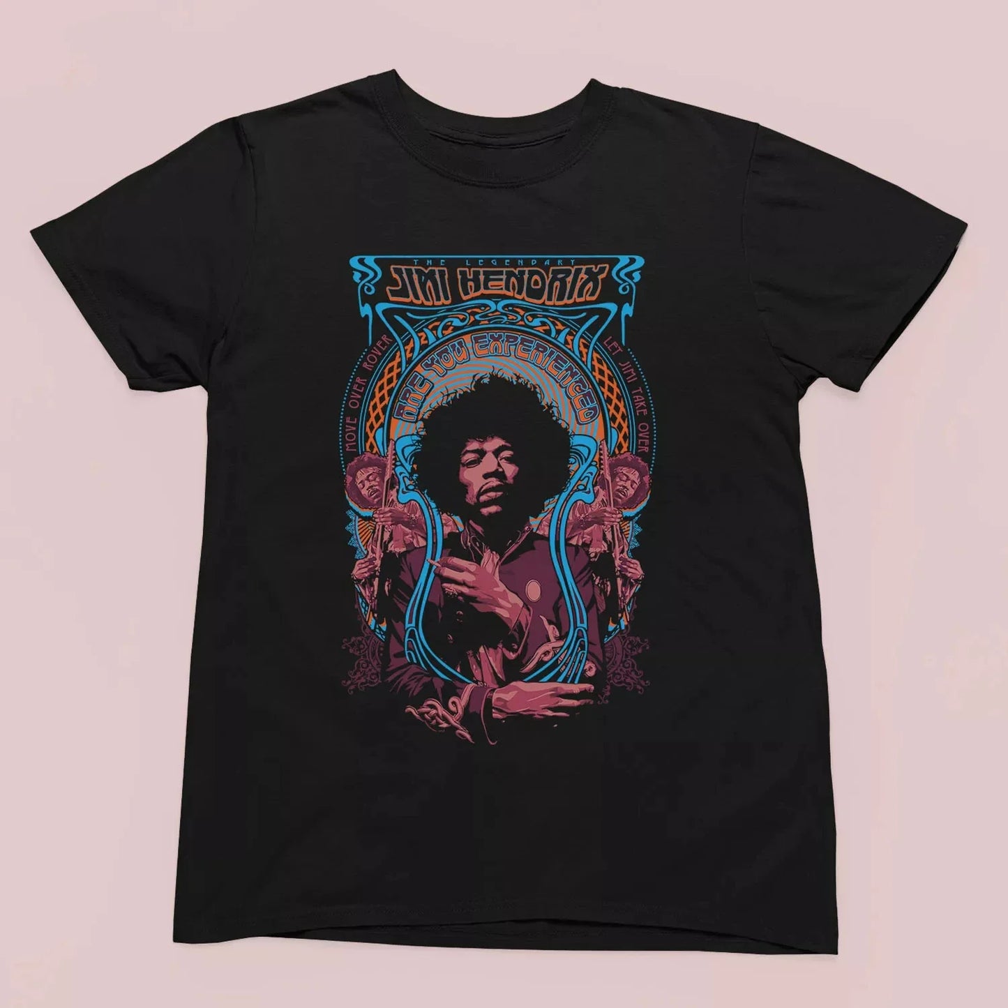 Jimi Hendrix Graphic T-Shirt Psychedelic Rock Art Graphic Tee Men Women Summer Men's T-Shirt Black Crew Neck Cotton Tee