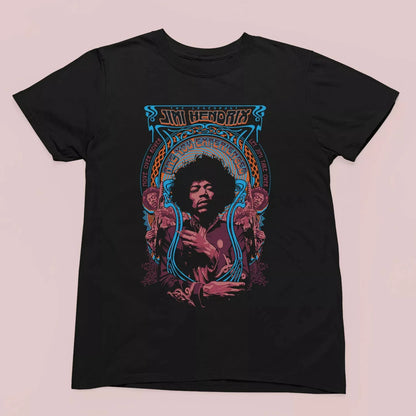Jimi Hendrix Graphic T-Shirt Psychedelic Rock Art Graphic Tee Men Women Summer Men's T-Shirt Black Crew Neck Cotton Tee