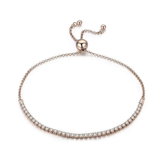 Bracelet de tennis classique en or 18 carats plaqué CZ pour femmes, bracelet coulissant réglable en argent sterling 925, cadeau de bijoux de mariage