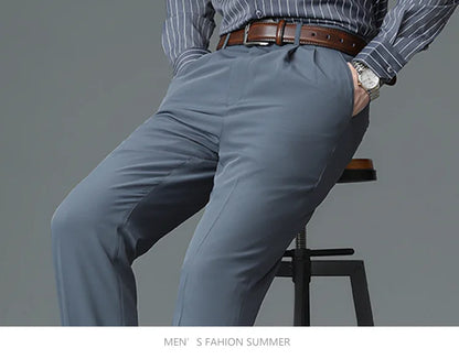 Double Pleated Mens British Pants High Waist Thicken Straight Business Black Formal Clothes For Mens Dress Trousers size 42 44