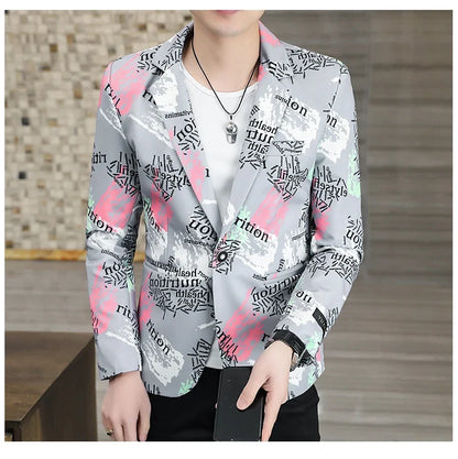 2022 New Fashion Print Suit Jacket Men's Slim Fit Casual Blazers Streetwear Social Club Prom Formal Party Suit Coats Hommes