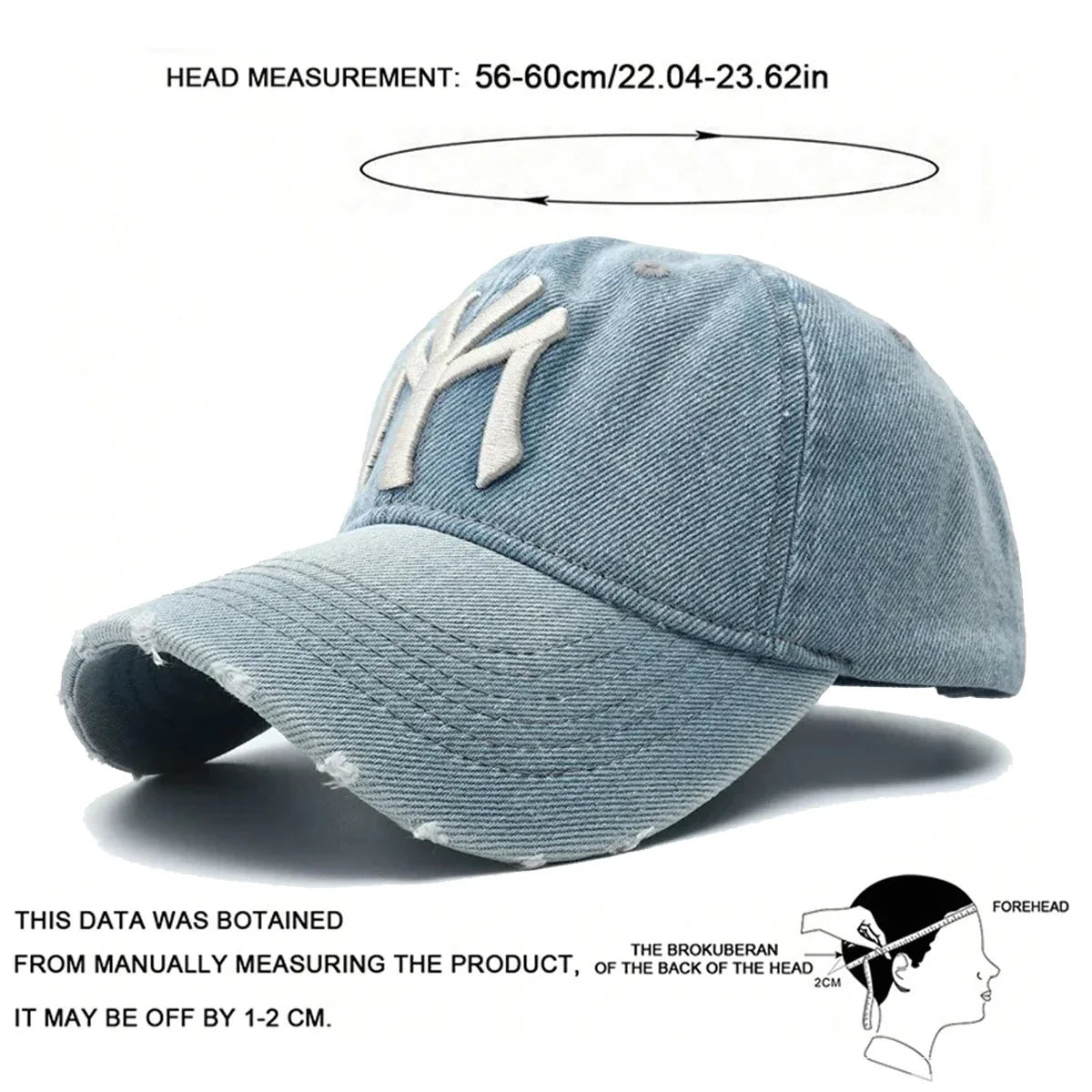 Unisex Letter Embroidery Washed Cowboy Baseball Caps Spring and Autumn Outdoor Adjustable Casual Hats Sunscreen Hat