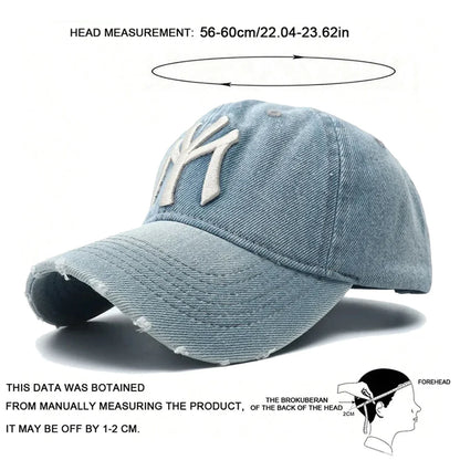 Unisex Letter Embroidery Washed Cowboy Baseball Caps Spring and Autumn Outdoor Adjustable Casual Hats Sunscreen Hat