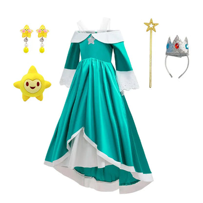2026 Movie Off Shoulder Big Swing Skirt Princess Galaxy Dress up Rosalina Cosplay Outfit Children Plumber Bros Girl Costume Gown