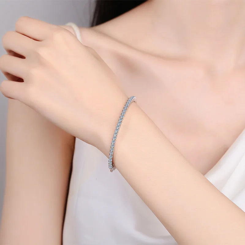 2.5mm All Moissanite Bangles for Women Luxury Sparkling Bracelets Wedding Birthday Gift 925 Sterling Silver Plated 18K