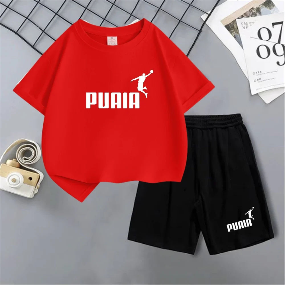 Summer Kids T-shirt print Round-Necked Print Boy Girls white 3-12Years Top+Shorts Two-piece Set Casual cool breathable Set