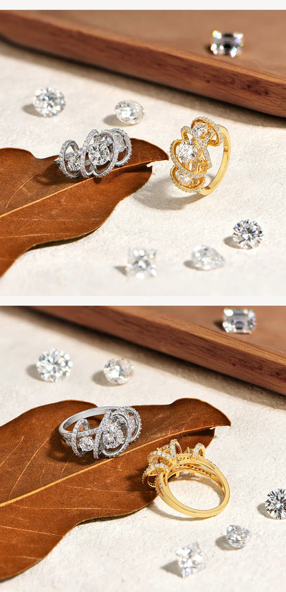 Three-Stone Cluster Moissanite Ring for Women 1CT Round Cut 100% 925 Sterling Silver Twist Band Engagement Fine Jewelry