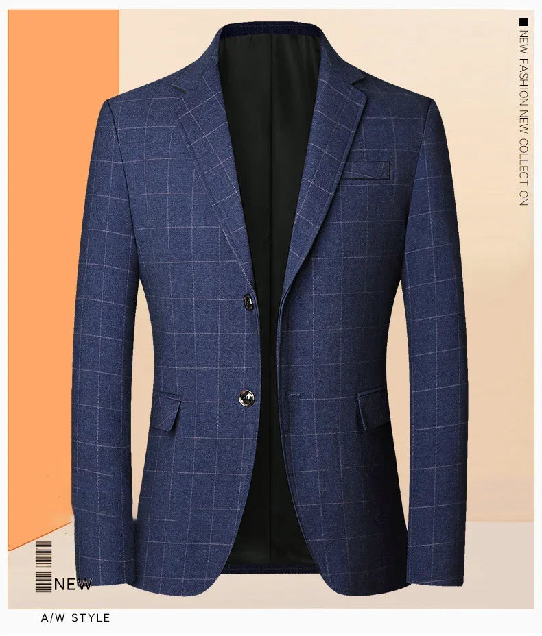 Brand Midlife Mans Blazers 2026 New Spring Autumn Plaid Design Casual Suit Men Classics Comfortable Suit Jacket Men
