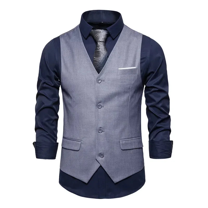 Blue Suit Vest, Men's Business Sleeveless Vests Jacket, Asian size S-6XL, Wedding Party Waistcoat, Red Purple Black Gray