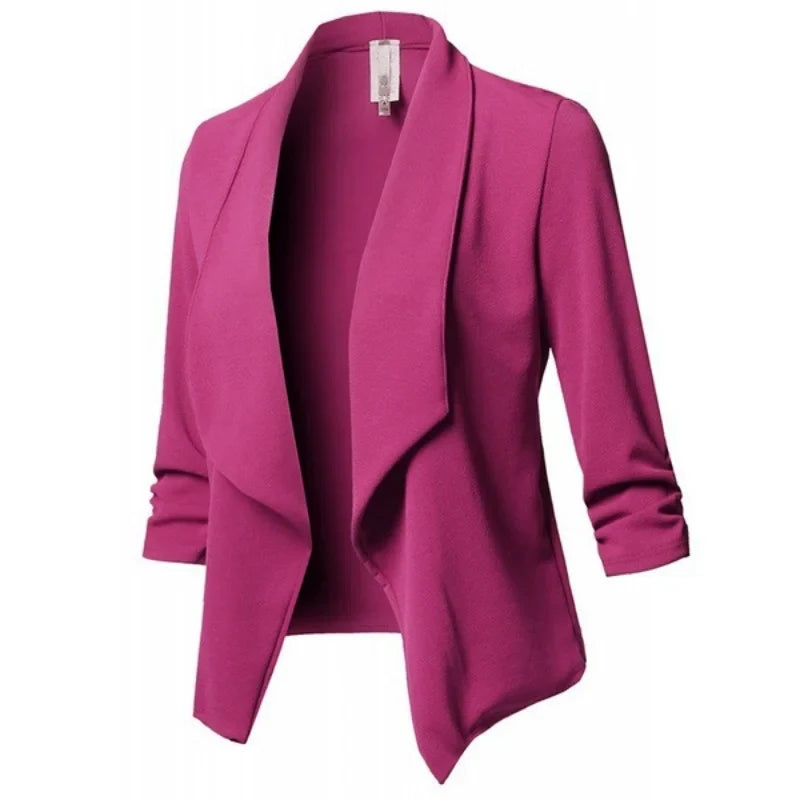 Women Blazer Jackets Female Retro Suits Coat Feminino OL Blazers Outerwear Plus Size Open Front Short Cardigan Plus Size