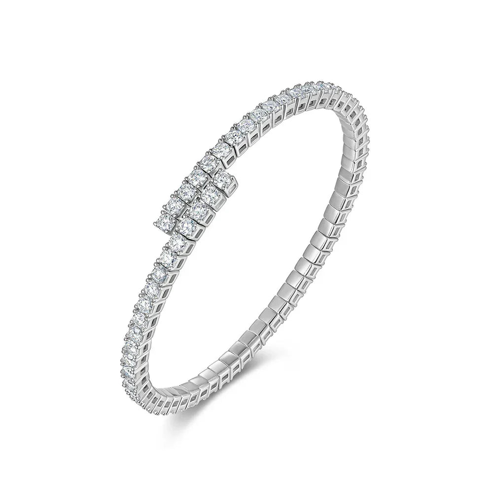 Certified 3mm All Moissanite Open Bangle Tennis Bracelet S925 Silver Sparkling Lab Diamond Cuff Bangles For Women Fine Jewelry
