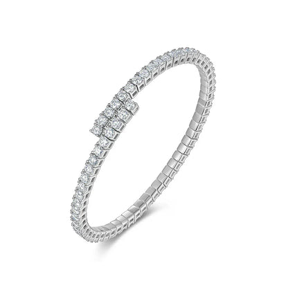 Certified 3mm All Moissanite Open Bangle Tennis Bracelet S925 Silver Sparkling Lab Diamond Cuff Bangles For Women Fine Jewelry