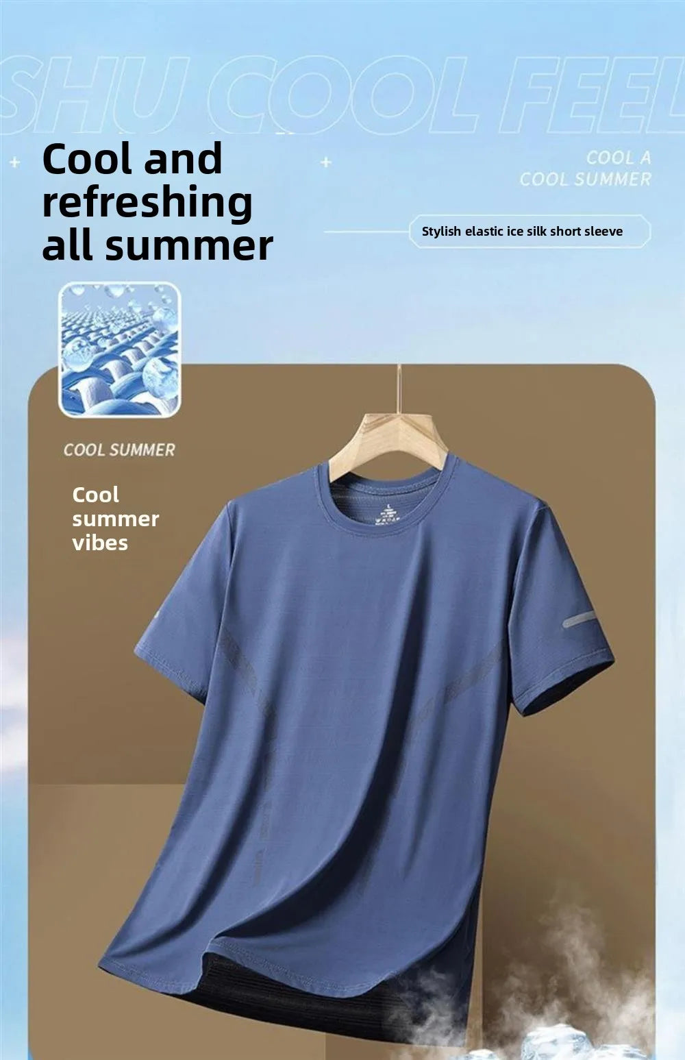 Ice Silk Men's T-Shirt Quick Dry Thin Short Sleeve Breathable Half Sleeve Large Size Casual Sporty Trendy round Neck Short Sl...