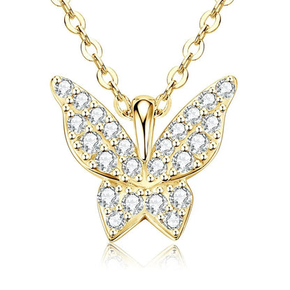 Sparkling 1.5mm Moissanite Necklace 14K Gold Butterfly Pendant Necklaces for Women Valentine's Day Jewelry Gift