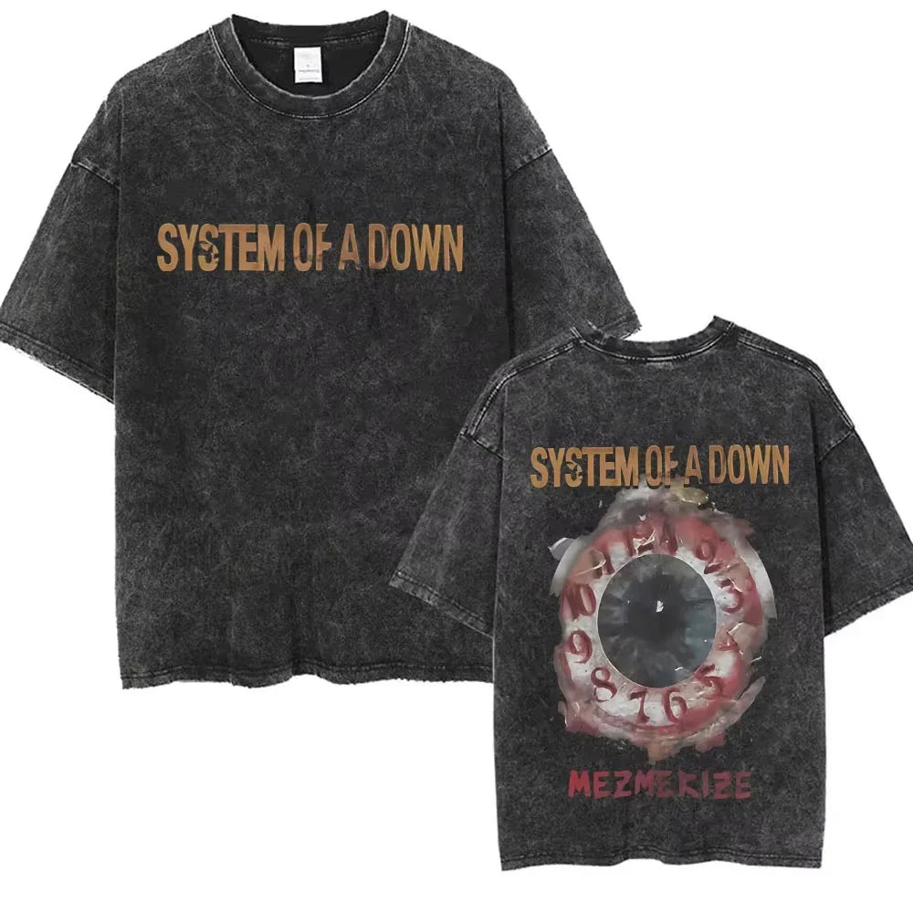 System of A Down Toxicity Album Graphic Washed T-shirts Men Women Rock Oversized T Shirt Male Vintage Alternative Metal T-shirts