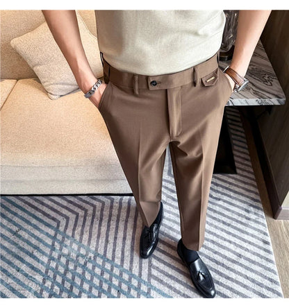 High Quality Modal Acetate Elastic Waist Casual Pants 2026 Spring Summer New Men's Solid Color Slim Fit Business Suit Pants