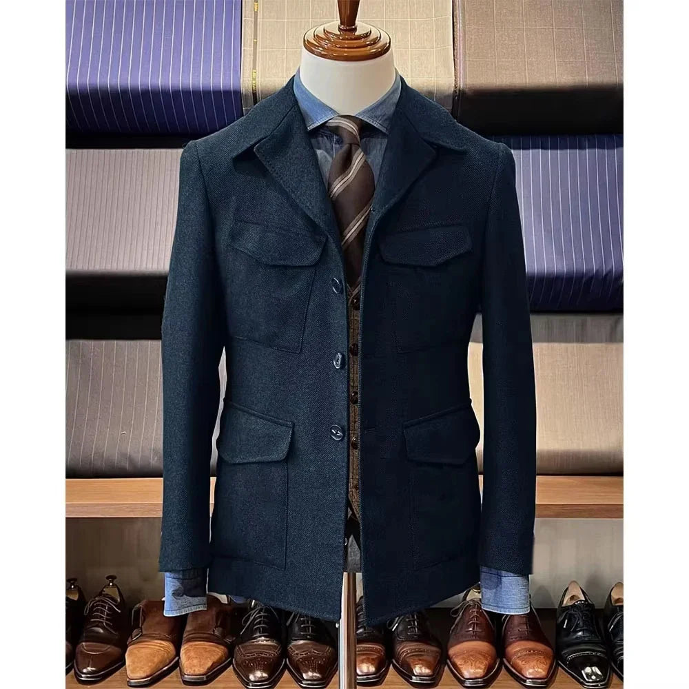 Men's Herringbone Hunting Jacket Casual 4 Pockets Fashion Design Vintage Tweed Blazers Blazer Single Breasted Comfortable Work