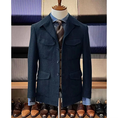 Men's Herringbone Hunting Jacket Casual 4 Pockets Fashion Design Vintage Tweed Blazers Blazer Single Breasted Comfortable Work