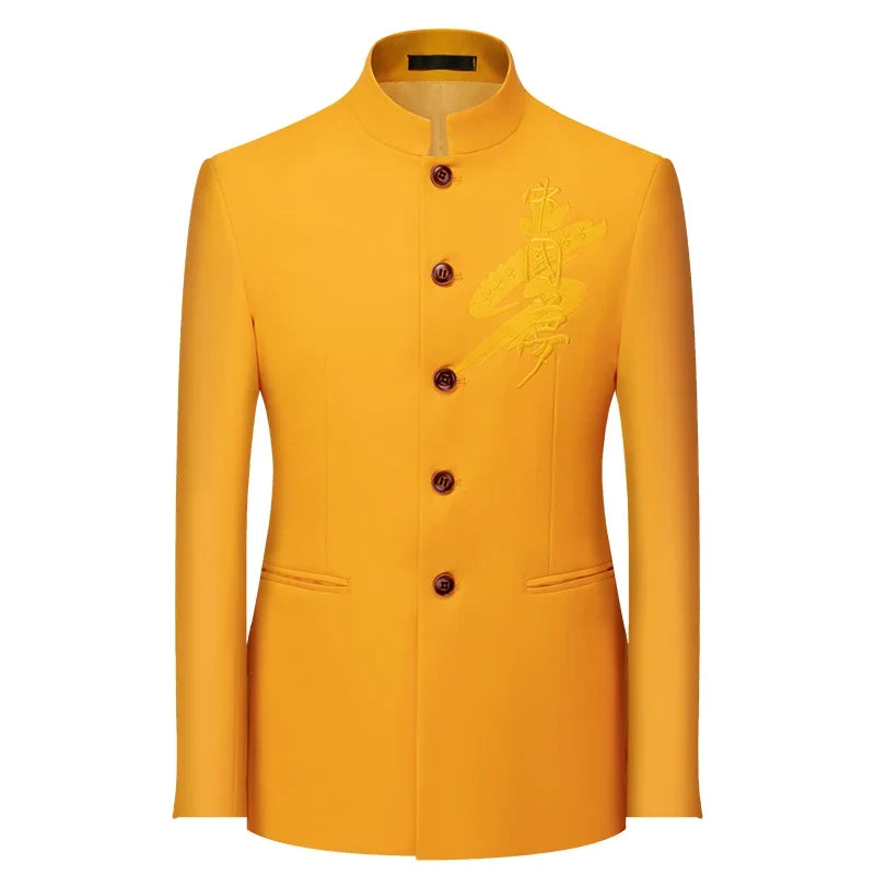 2026 Men's Chinese Style Long Sleeve Suit Jacket Korean Fit Formal Wear Asian Sizes L-7XL in Red White Black Yellow Blue Coat