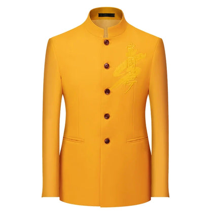 2026 Men's Chinese Style Long Sleeve Suit Jacket Korean Fit Formal Wear Asian Sizes L-7XL in Red White Black Yellow Blue Coat