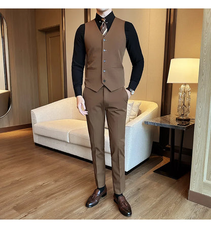 ( Vest + Pants) Men Luxury High Quality Business Suit Vest 2 pieces Formal Groom Wedding Dress Vest Set Fashion Club Clothing