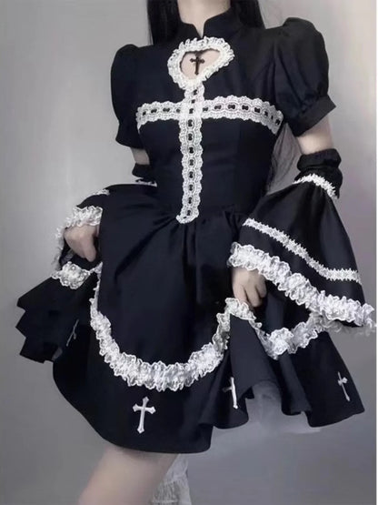Lolita Cross Color Blo Puffy  Dr k Sle High Waist Princ Gown Long Sve A-Line Silhouette Everyday ...