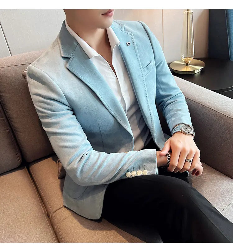 High-quality, fashionable men's stylish, versatile and trendy Korean-style slimming suede business casual suit