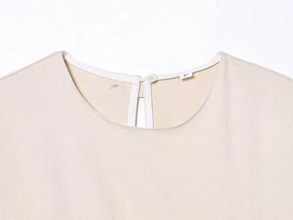 Women New Fashion Round Neck Pleated Short Sleeve Waist Dress Women Casual Sexy Side Zipper Button Solid Midi Summer Dress