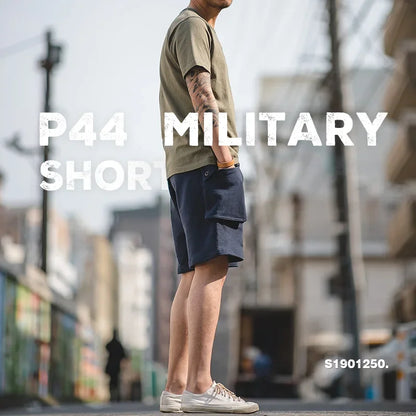 Navy Blue P44 Cargo Joggers Shorts Men Loose Cotton Large Pocket Work Tactical Short Pants Amekaji Casual Knitted Shorts