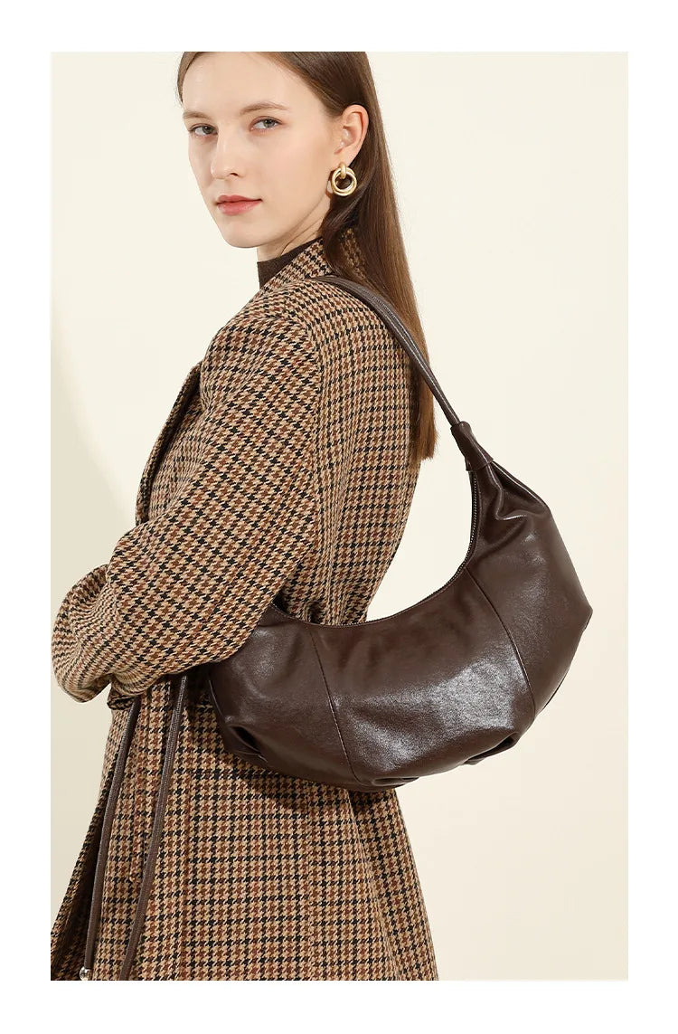 Dumpling bag leather bag Soft Leather Large Capacity minimalist shoulder bag women female luxury moon bag handbag