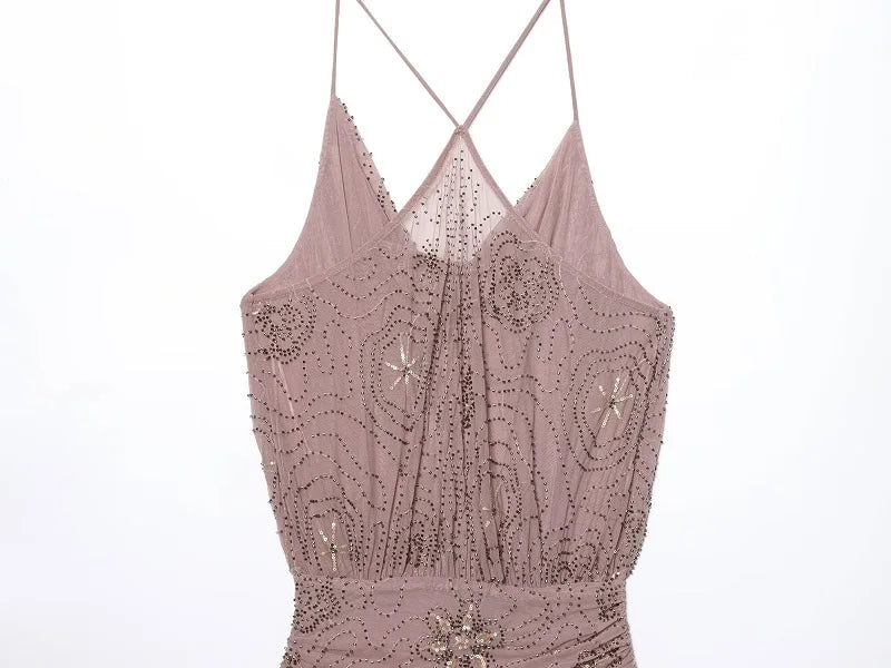 Sequin Tulle Mini Dress Women Ruched Slip Short Dresses for Woman Luxury Party Women's Dress Sexy Backless Dress Women