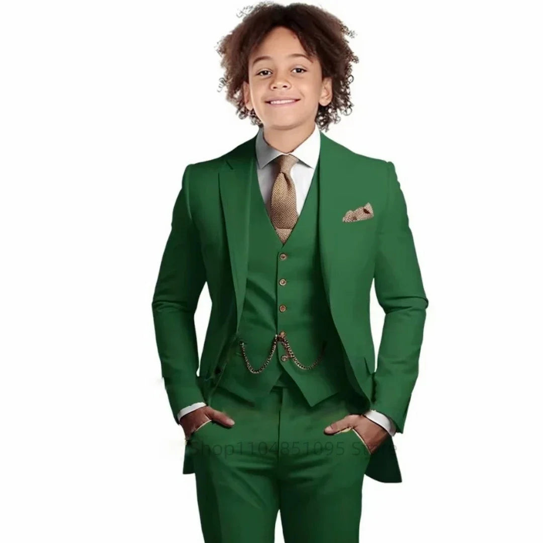 Khaki Boys Suit 3 Piece Groom Tuxedo Notch Lapel Jacket Pants Vest Wedding Party Birthday Gift Kids Slim Fit Blazer Child Suits