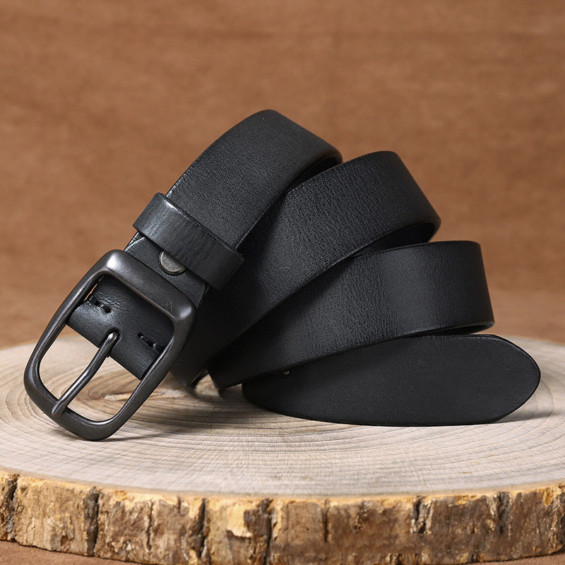 3.3CM Pure Cowhide Genuine Leather for Men's High Quality Jeans Brass Buckle Belts Cowboy Waistband Male Fashion Designer