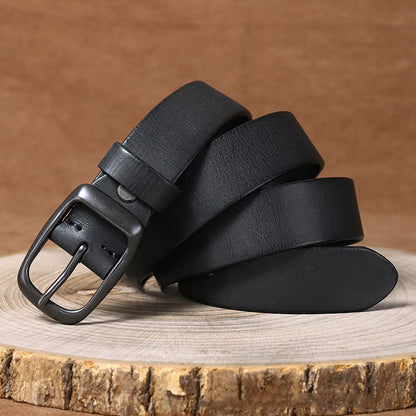 3.3CM Pure Cowhide Genuine Leather for Men's High Quality Jeans Brass Buckle Belts Cowboy Waistband Male Fashion Designer