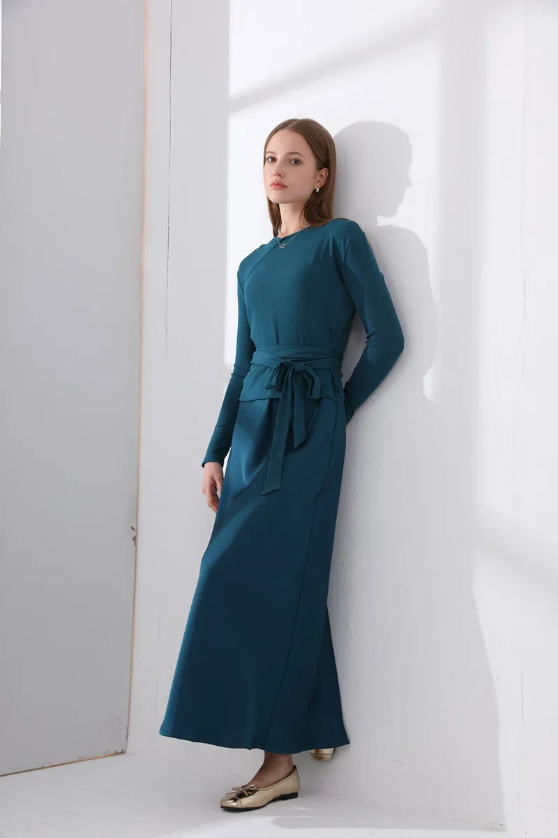 AS 2024 woman clothes thicken ribbing closed-fit wrap tops + Satin Adjustable straps dress (ship out in 1 day)