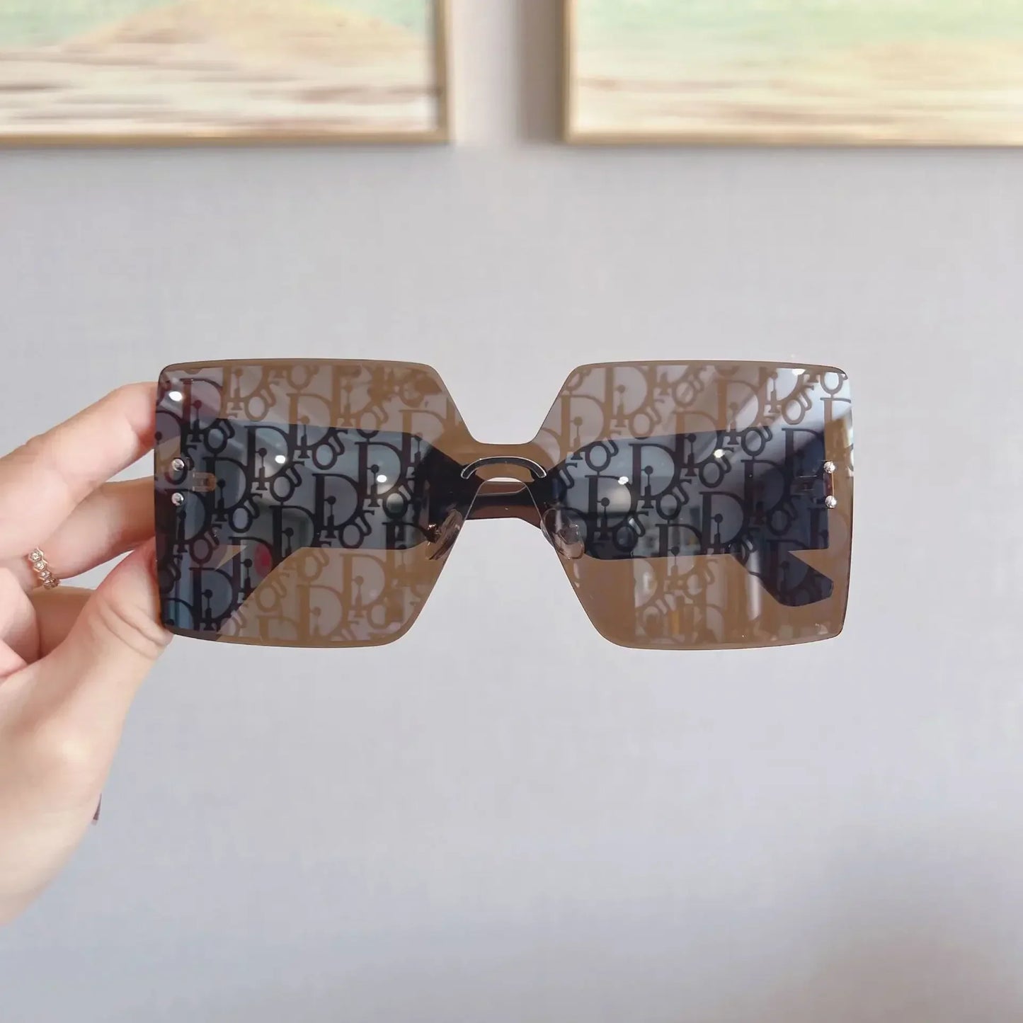Ins 2025 Luxury Designer UV400 Sunglasses Women Men New Trendy Square Rimless Sun Glasses Ladies Vintage Letters Gafas De Sol