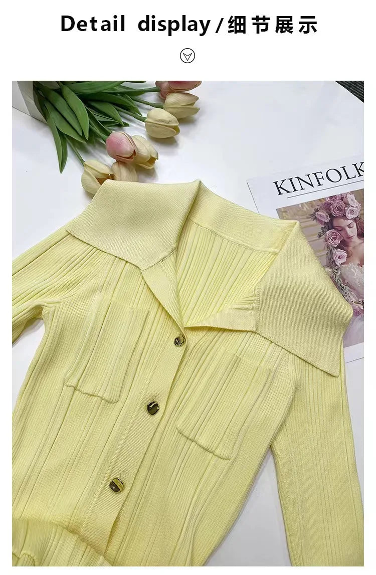 Winter Knitted Dress Women 2025 New Long Sleelve Ruffles Single Breasted Long Dresses Female Party Fashion Sweater Vestidos