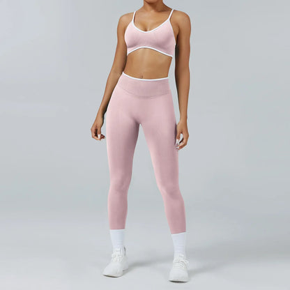Women's Color Block Seamless High-Stretch Yoga Set, Butt Lifting Yoga Pants, Breathable Quick-Dry Active Workout Outfit