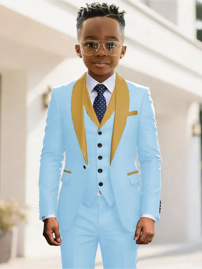 New Kids Suit Set 3 Pieces Wedding Ring Bearer Outfit Boys Handsome Shawl Lapel Tuxedo For Piano Peformance 2-20T