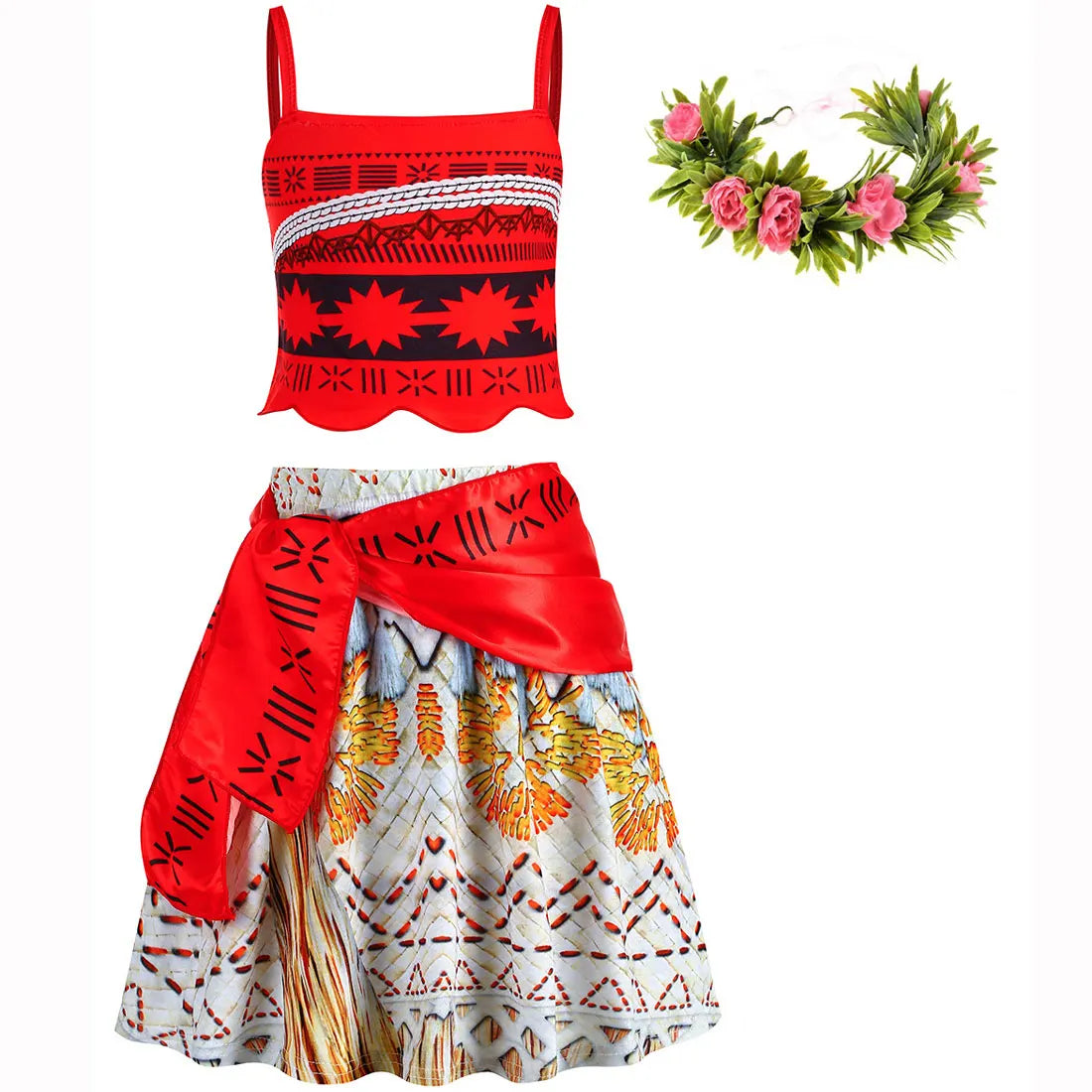 Halloween Moana Halter Dress for Girl Cosplay Moana Princess Costume Hawaii Toddler Vaiana Cute Sundress Two Piece Costume Set