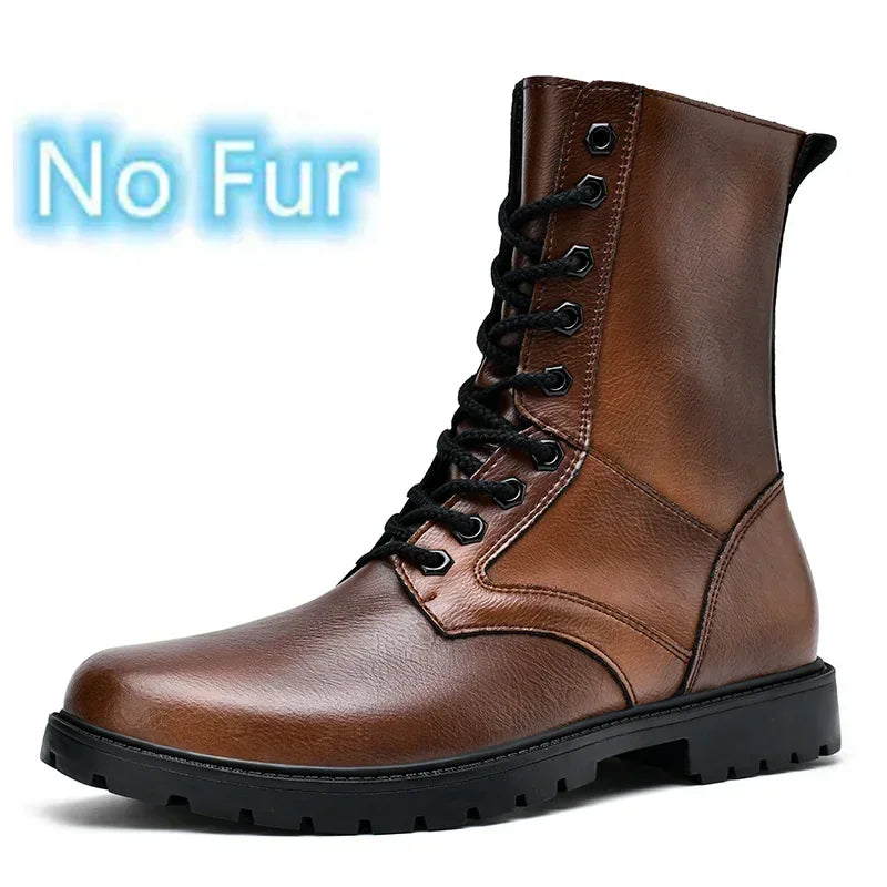 Fashion High Quality Business Boots Mens Winter Genuine Leather Outdoor Motorcycle Boots Male Lace-up Men's High Top Sneakers
