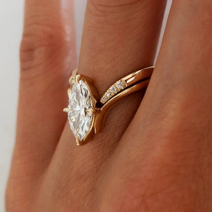 Marquise Cut Moissanite Ring Set S925 Silver Plate 18K Gold for Women GRA Certified Lab Diamond Wedding Band Gifts Jewelry