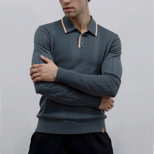 2025 Button Down Polo Shirt Men Solid Color Stripe Long Sleeve Fall Winter Luxury Warm Touch Business Casual Mens Polo Shirts