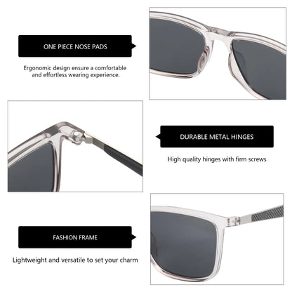 UV400 Protection Sunglasses for Men Rectangle Ultralight Carbon Fiber Frame Classic Polarized Sun Glasses