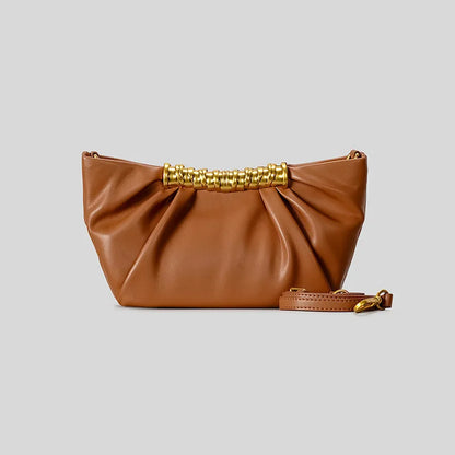 Elegant Ruched Hobos Clucth Bag Luxury Designer Metal Handle Women Handbags Soft Pu Leather Shoulder Crossbody Bags Party Purses
