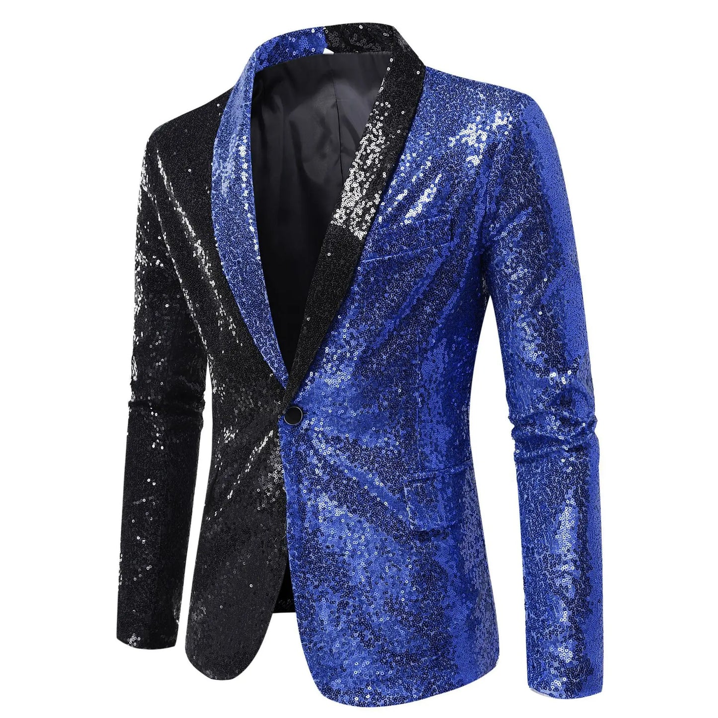 2026 Men's Suit Jacket, Shiny Sequin Stage Performance Coat, White Silver Blue Red Purple Blazers V-neck Single Button S-XXL
