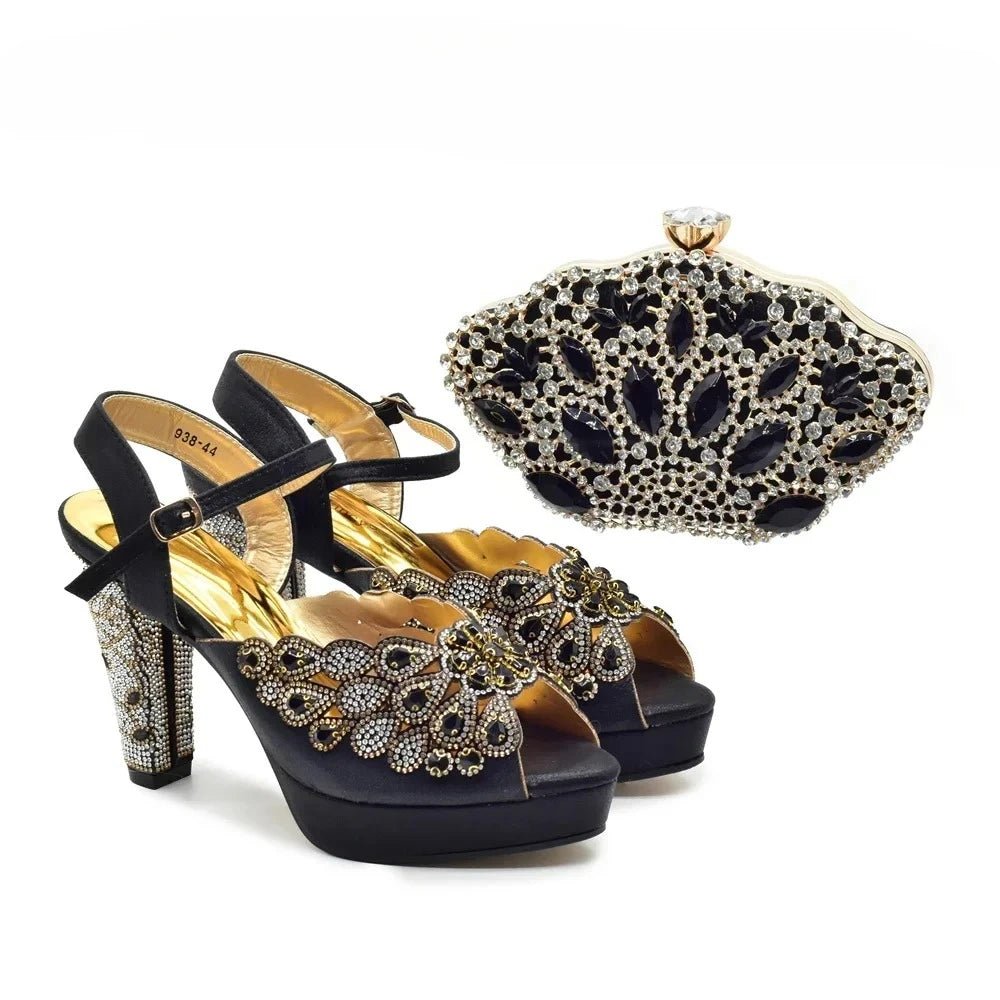 New Arrival Luxury Italian Shoes and Bag Set for Women Ladies Shoe and Bag Set Latest Designers Diamond Pumps Shoes and Bags
