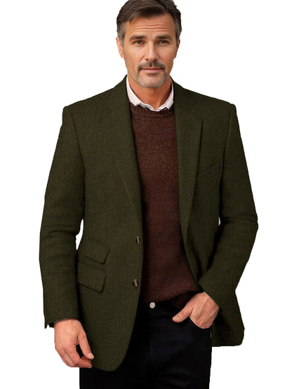Vintage Men's Herringbone Tweed Blazer Notch Lapel 2 Button Slim Fit Suit Jacket Casual Business for Office Wedding Daily Wear